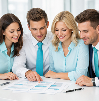 Engagiertes Team bespricht gemeinsam Finanzunterlagen